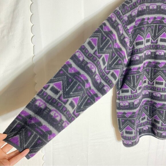 Vintage Rough Dress Purple Grey Geometric Print Half Zip Pullover Fleece XL - Picture 9 of 14